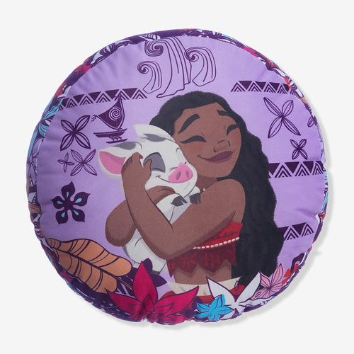 Almofada no formato da personagem Moana, vista frontal