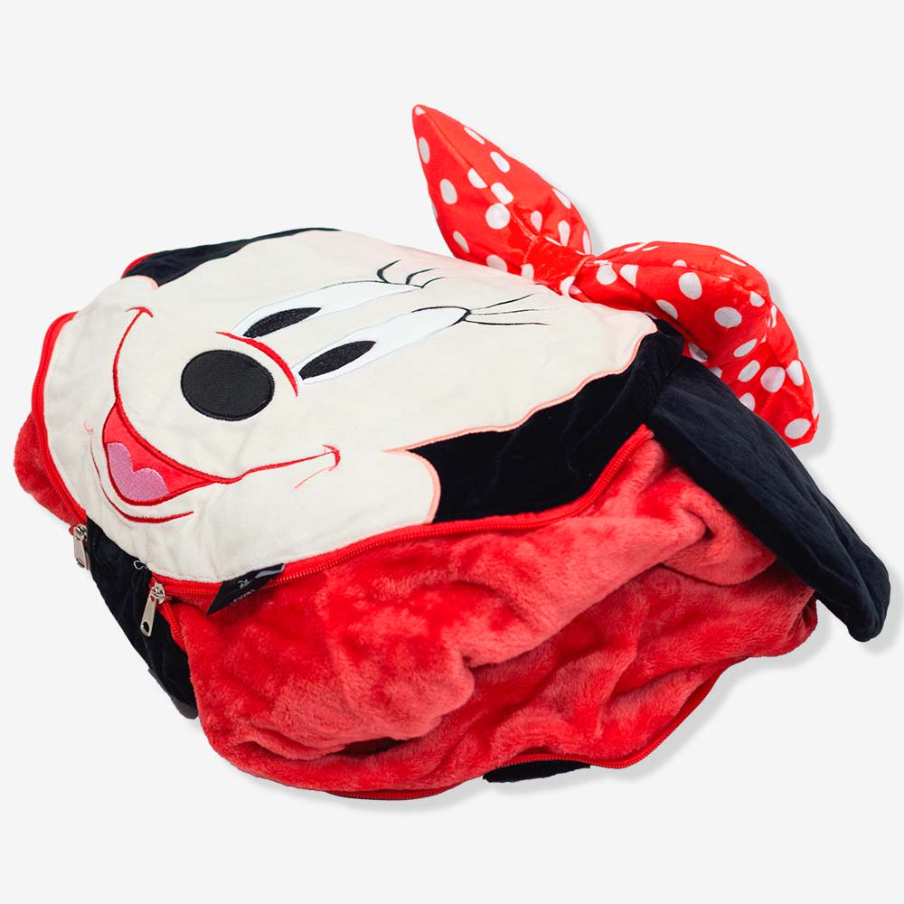 Detalhe da estampa e do acabamento da manta da Minnie