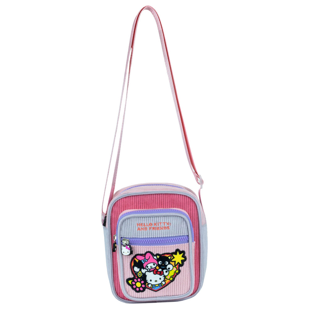 Bolsa transversal da Hello Kitty em veludo cotelê, vista frontal