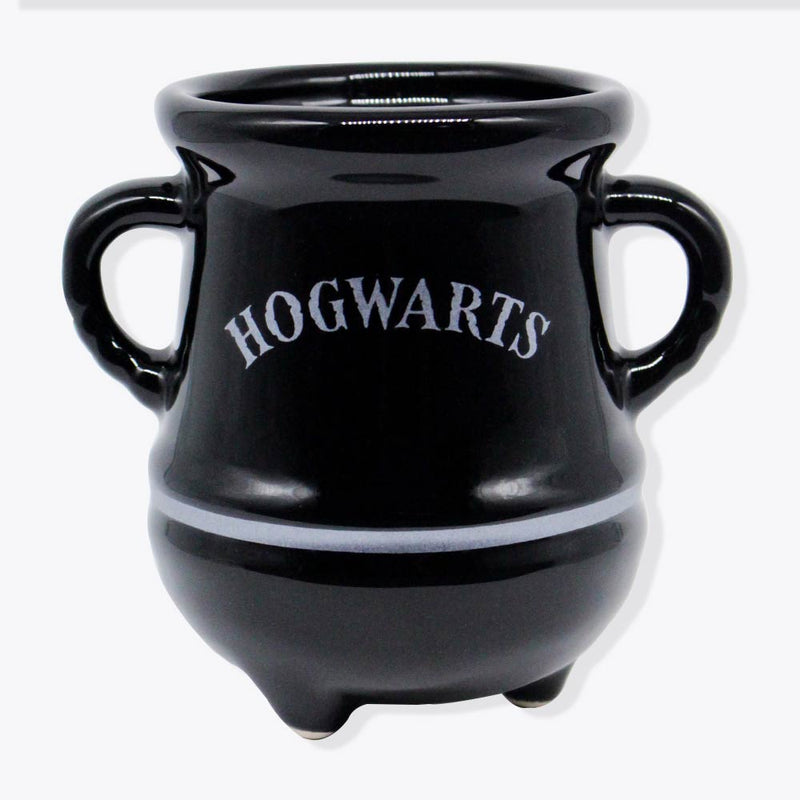 Caneca caldeirão Hogwarts preta com detalhes prata