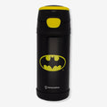 Garrafa térmica Batman preta com símbolo amarelo, frente
