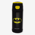 Garrafa térmica Batman preta com símbolo amarelo, frente
