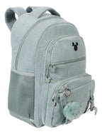 Mochila escolar Mickey Teen em veludo cotelê verde, vista frontal