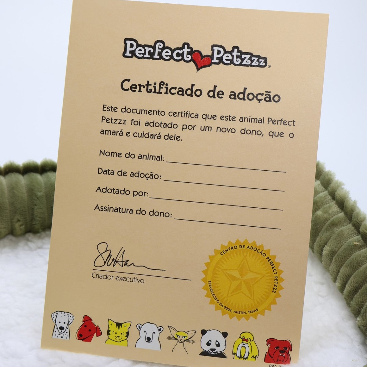 Certificado de adoção Perfect Petzzz em português