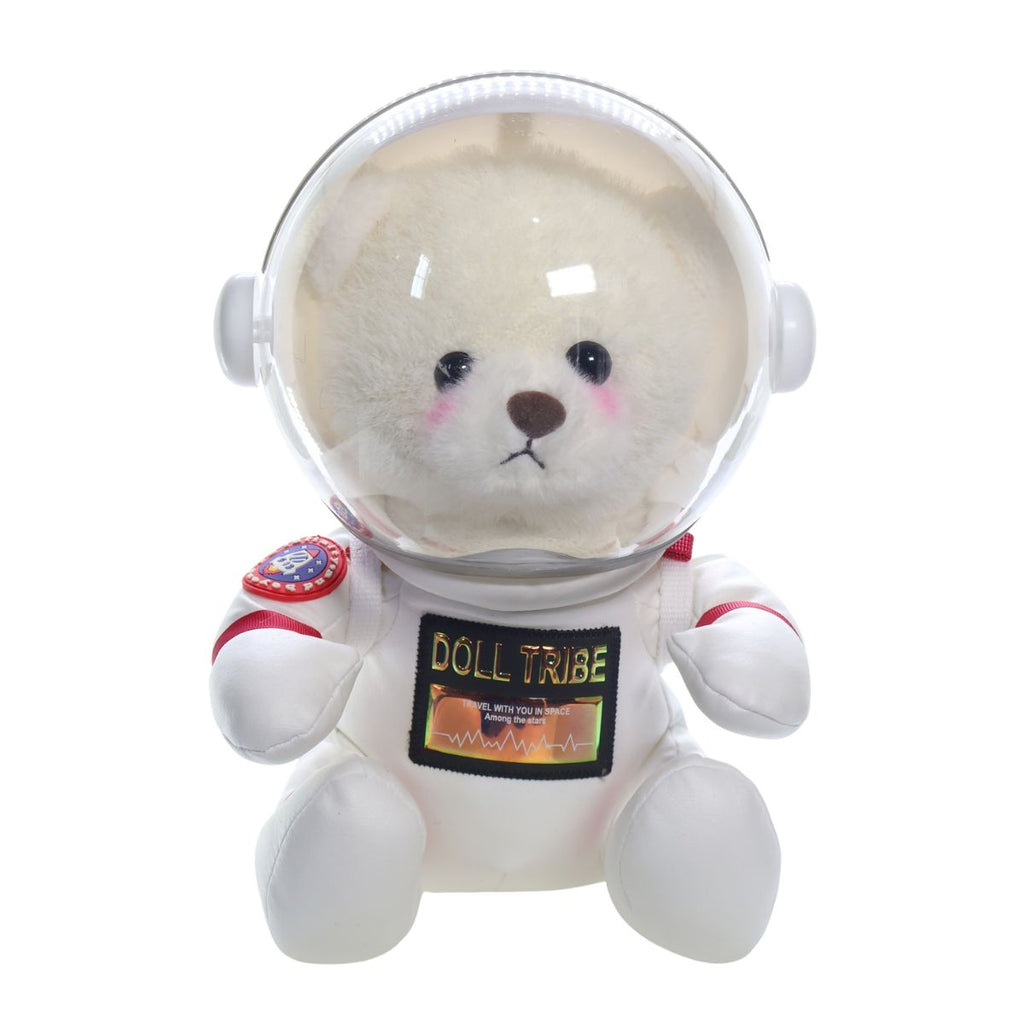 Urso astronauta branco de frente, com o capacete fechado