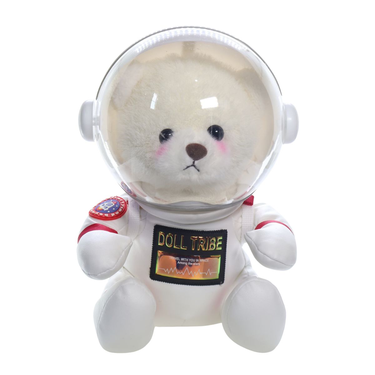 Urso astronauta branco de frente, com o capacete fechado